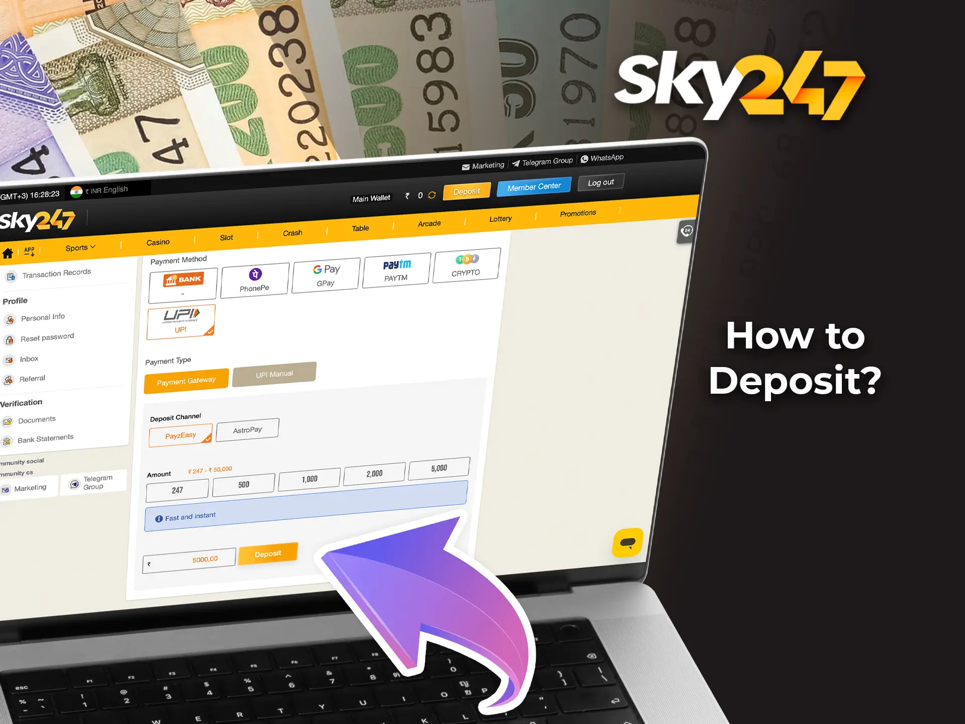 Check out a short guide on how to make deposits on Sky247.