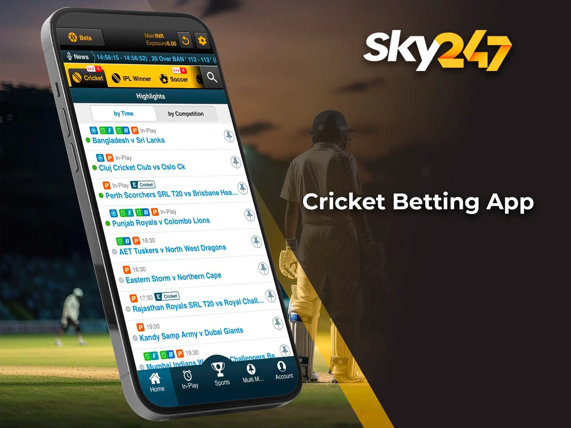 Use the official app for cricket betting on Sky247.